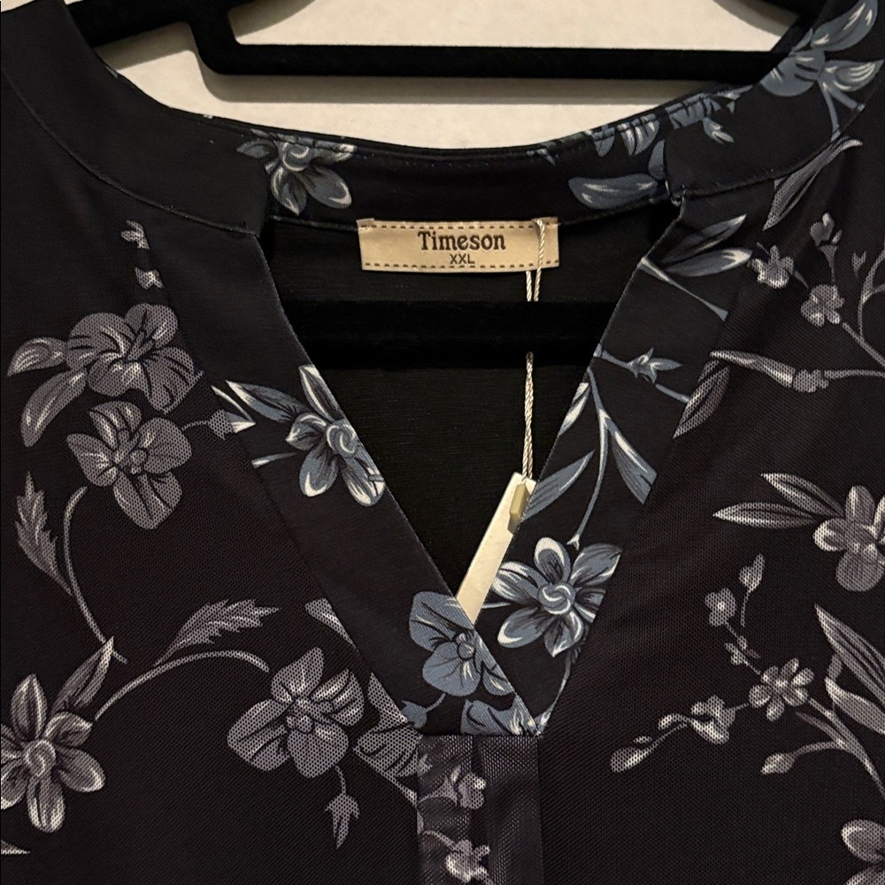 Timeson Women's Short Sleeve V Neck Blouse Floral Tunic top, XXL. NWT. Black - Picture 4 of 14